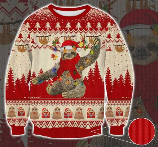 sloth with christmas light pattern full printing ugly sweater 2