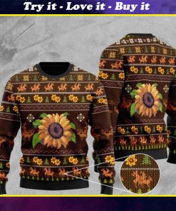 sunflower and deer pattern full printing christmas ugly sweater