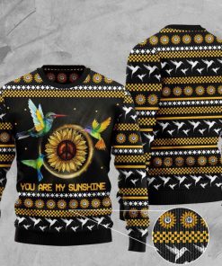 sunflower and hummingbird you are my sunshine pattern christmas ugly sweater 2