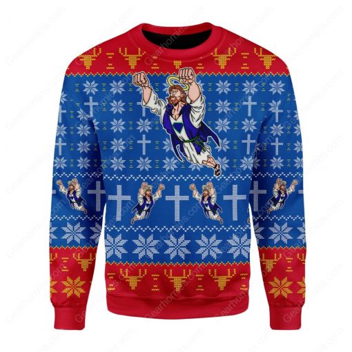 superman Jesus all over printed ugly christmas sweater 2