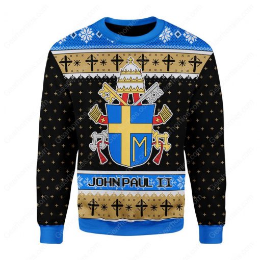 the coat of arms of pope john paul ii all over printed ugly christmas sweater 2
