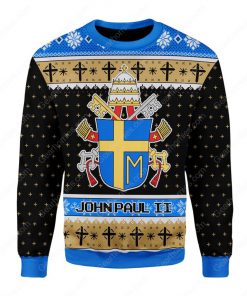 the coat of arms of pope john paul ii all over printed ugly christmas sweater 3