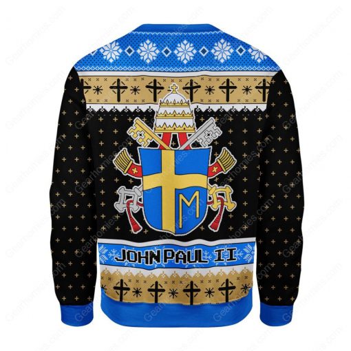 the coat of arms of pope john paul ii all over printed ugly christmas sweater 4