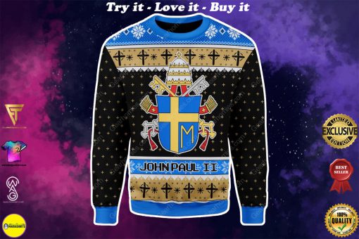 the coat of arms of pope john paul ii all over printed ugly christmas sweater