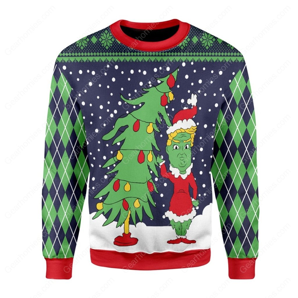 the grinch and christmas tree all over printed ugly christmas sweater 3