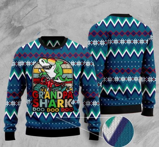 vintage grandpa shark doo doo doo pattern christmas ugly sweater 2 - Copy (2)