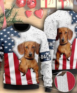 american flag and dachshund dog ugly christmas sweater 2