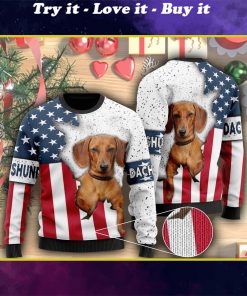 american flag and dachshund dog ugly christmas sweater