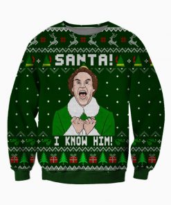 buddy the elf santa i know him all over printed ugly christmas sweater 2