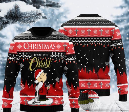 christmas begins with christ charlie brown and snoopy all over printed ugly christmas sweater 2