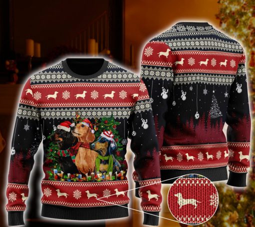 christmas dachshund santa hat all over printed ugly christmas sweater 2