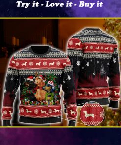 christmas dachshund santa hat all over printed ugly christmas sweater