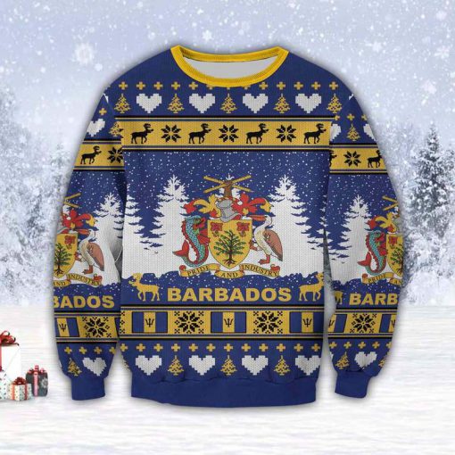 coat of arms of barbados all over print ugly christmas sweater 2