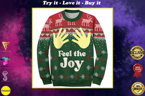 couple shirt feel the joy all over printed ugly christmas sweater