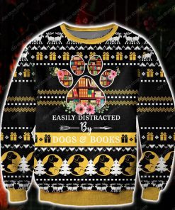 easily distracted by dogs and books all over print ugly christmas sweater 2 - Copy (2)