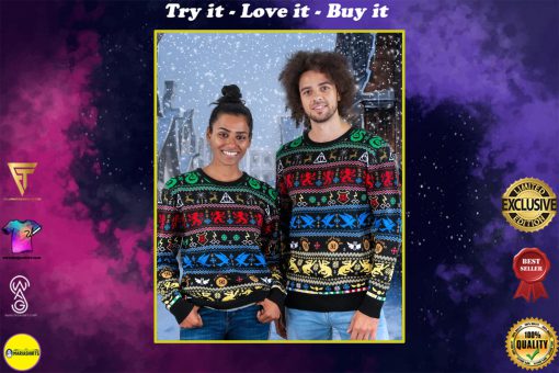 harry potter hogwarts houses all over printed ugly christmas sweater