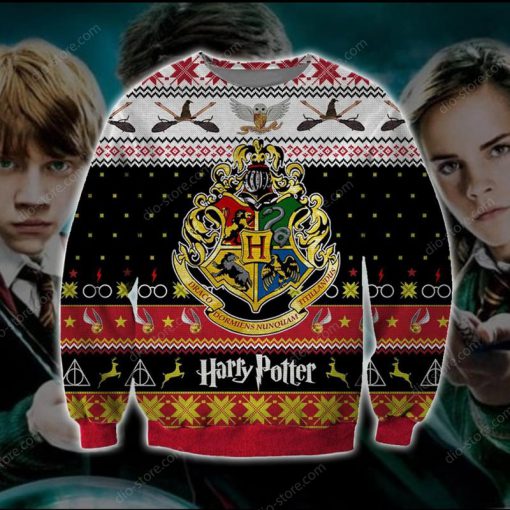 harry potter symbols houses all over printed ugly christmas sweater 2