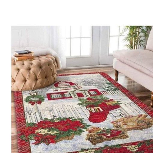 holiday time christmas house full printing rug 2