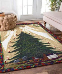 holiday time christmas tree and angel full printing rug 2