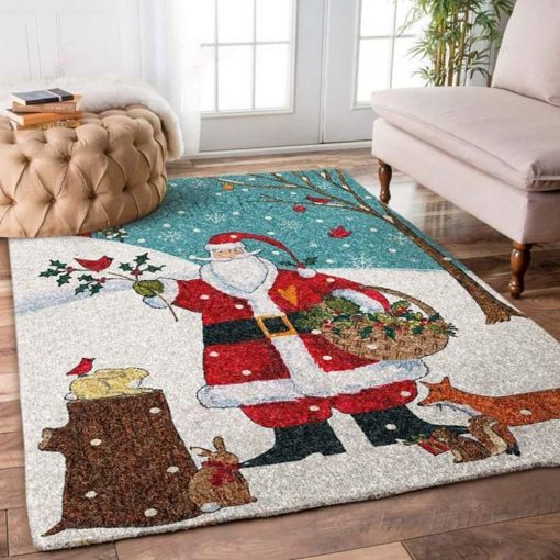 holiday time santa claus and cardinal full printing rug 2