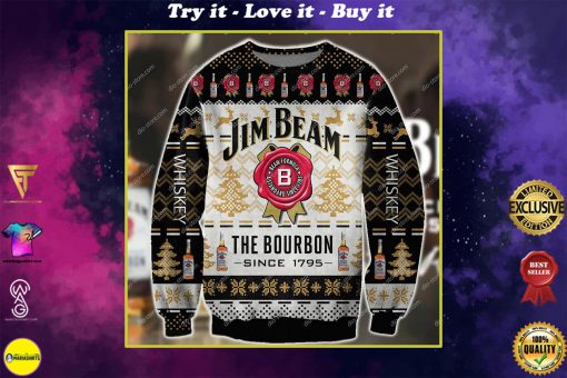 jim beam the bourbon since 1795 all over print ugly christmas sweater