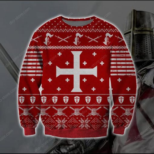 knights templar knitting pattern full printing ugly christmas sweater 2