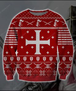 knights templar knitting pattern full printing ugly christmas sweater 3