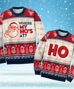 love couple santa claus where my hos at ugly christmas sweater 3