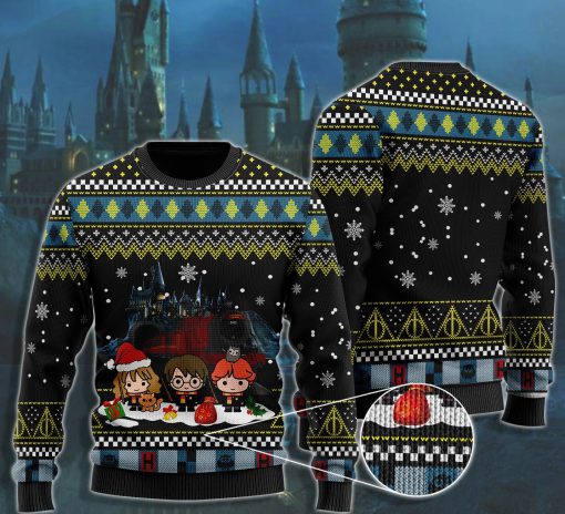 merry christmas with harry potter chibi ugly christmas sweater 2
