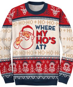 santa claus where my hos at couple ugly christmas sweater 3