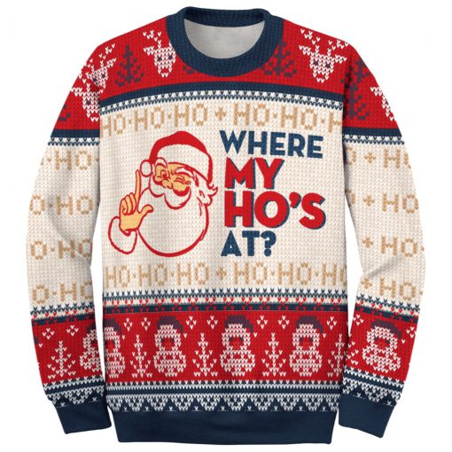 santa claus where my hos at couple ugly christmas sweater 4