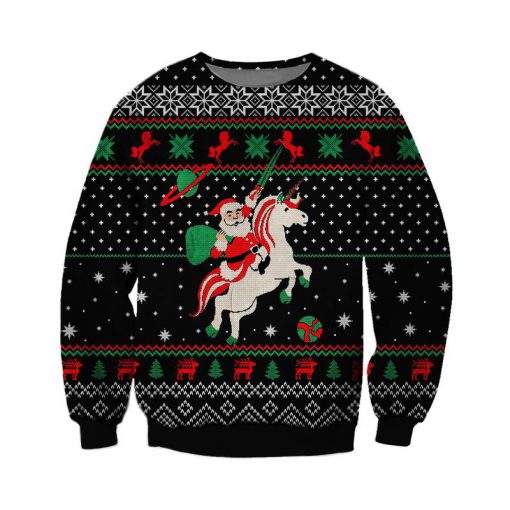 santa riding unicorn all over printed ugly christmas sweater 2