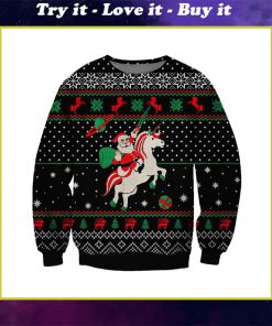santa riding unicorn all over printed ugly christmas sweater