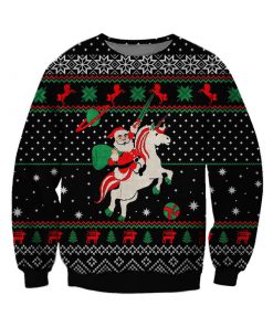 santa riding unicorn all over printed ugly christmas sweater 3