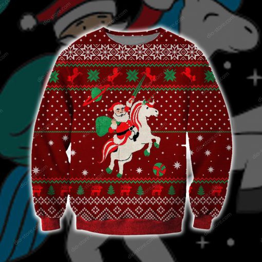 santa unicorn all over printed ugly christmas sweater 2
