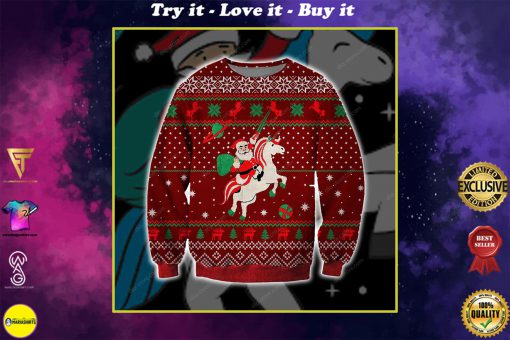 santa unicorn all over printed ugly christmas sweater