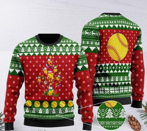 softball christmas tree all over printed ugly christmas sweater 2