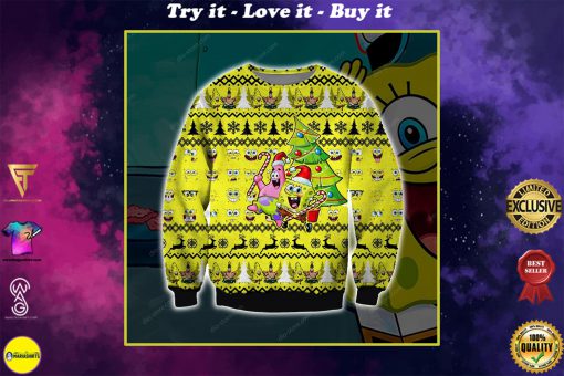 spongebob squarepants all over printed ugly christmas sweater