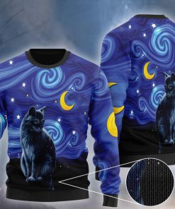 starry night vincent van gogh cat ugly christmas sweater 2