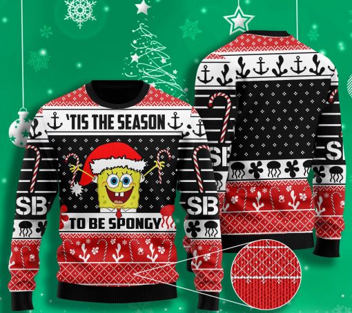 til the season to be spongy spongebob all over printed ugly christmas sweater 2
