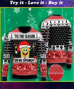 til the season to be spongy spongebob all over printed ugly christmas sweater
