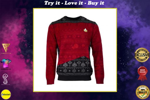 trek the halls all over printed ugly christmas sweater