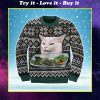 woman yelling at a cat couple shirt ugly christmas sweater