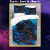 abstract painting blue black all over printed bedding set