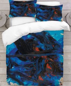 abstract painting blue black all over printed bedding set 2