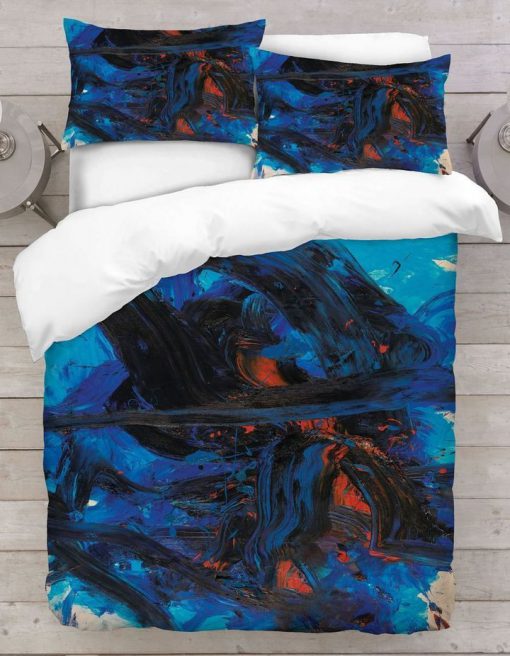 abstract painting blue black all over printed bedding set 2