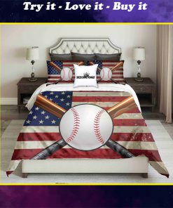 american flag and baseball all over printed bedding set