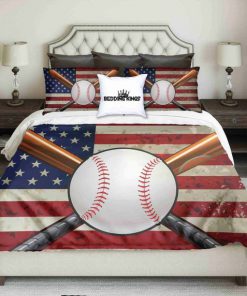 american flag and baseball all over printed bedding set 3