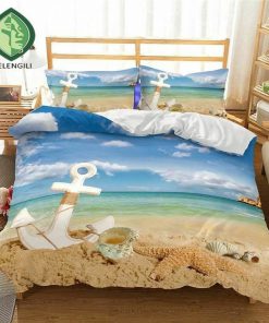 anchor starfish beach all over printed bedding set 2