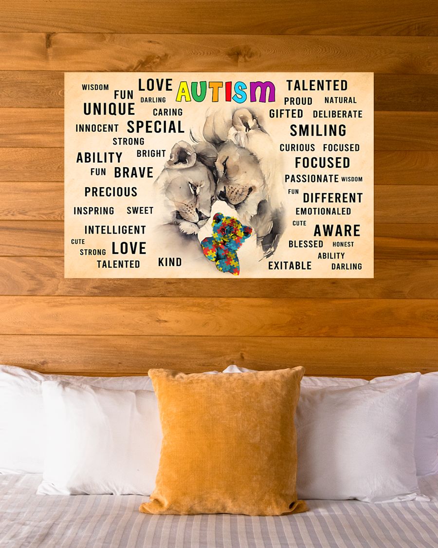High Quality Autism Awareness Lion Love Unique Talented Love Brave Fun Poster